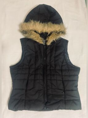 LAst KIss Faux Fur Hooded vest Black and brown Sz l